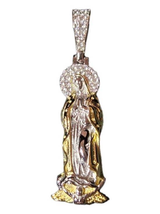 HarlemBling Jewelry - 14k Gold Vermeil MOISSANITE Virgin Mary Pendant Over 925 Silver NEW